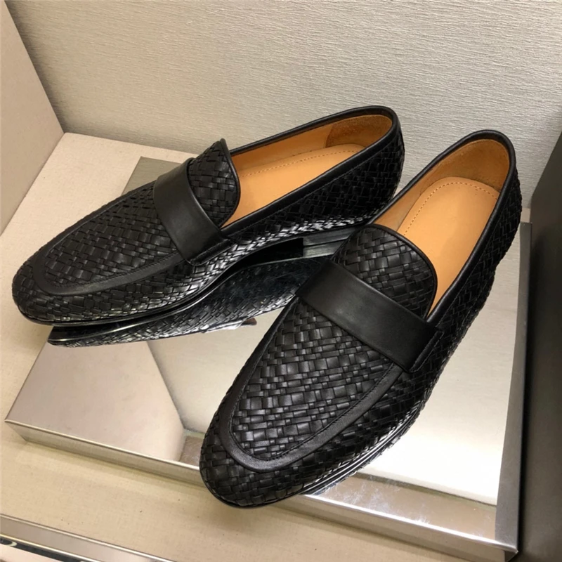 

Luxury Design Men Loafers Hand-Woven Genuine Leather Slip-On Flats Business Casual Leather Shoes Zapatos Mocasines Sneakers 6C