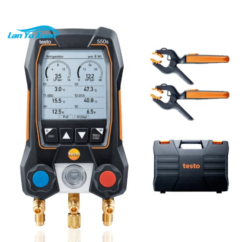 

Original Testo 550S Digital Manifold Gauge with Testo 115i Clamp Thermometer Testo Pressure Sensors