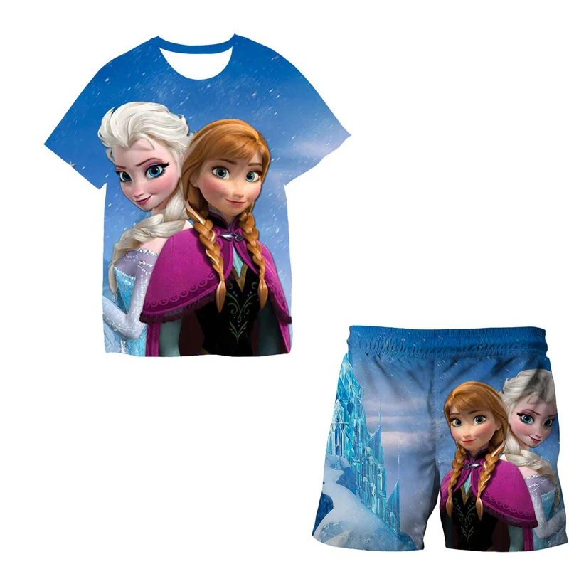 

Cartoon Comic Baby Clothes Disney 3D Printed Kids Beach Pants Suit Lce And Snow Strange Fate Boy And Girl Universal T-shirt Set