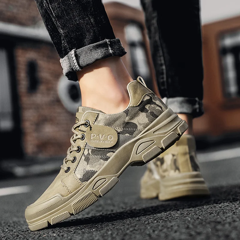 2022 Breathable Lace-up Casual Sneakers Fashion Trendy Camouflage Tooling Men's Shoes Low Top Comfortable Canvas Sports Shoes