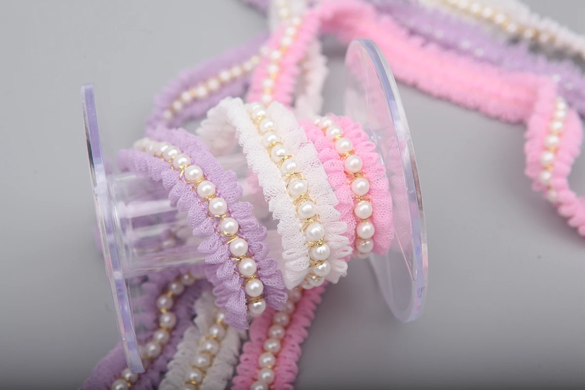 10 ярдов 6 цветов жемчужные бусины стразы вышивка белая сетчатая кружевная лента