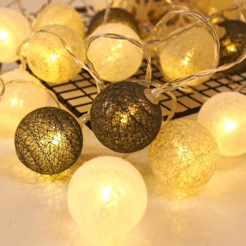 

10/20 LED Cotton Ball Led Lights Battery Powered Festoon Led Light Garland Fairy Lights New Year Room Decor Christmas Decoration
