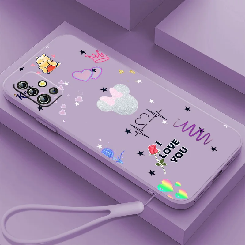 

NEW Cute Anime Mickey Mouse Phone Case For Samsung A01 A02 A03 A7 A10 A10S A11 A12 A13 A20 A21S A22 CORE Liquid Rope Cover Soft