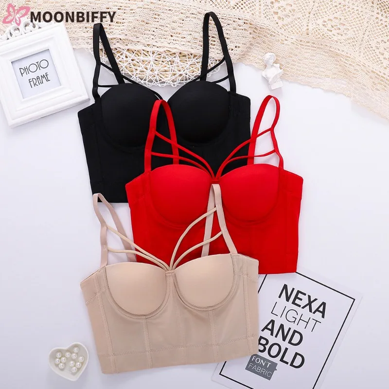 

New Bodice Summer Top Sleeveless Short Sexy Female Push Up Crop Top Women Harajuku Off Shoulder Solid Camis with Built In Bra