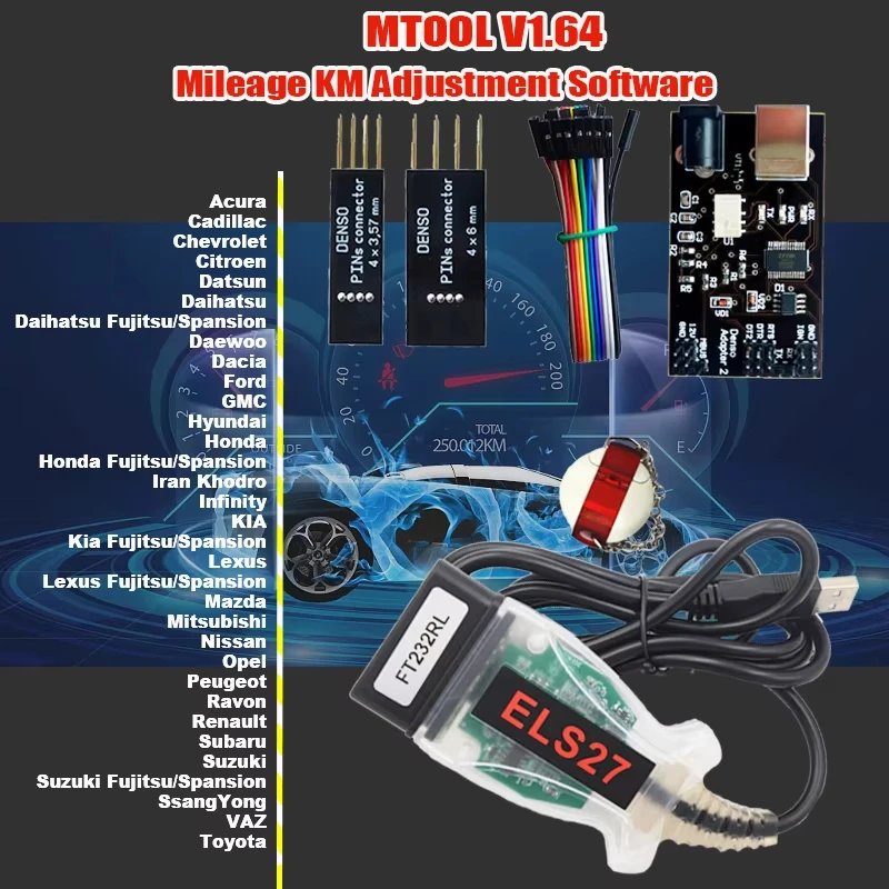 MTool V1.64 Rollback Programmer Пробег KM Регулировка Mtool с адаптером Denso Pin Проводной кабель