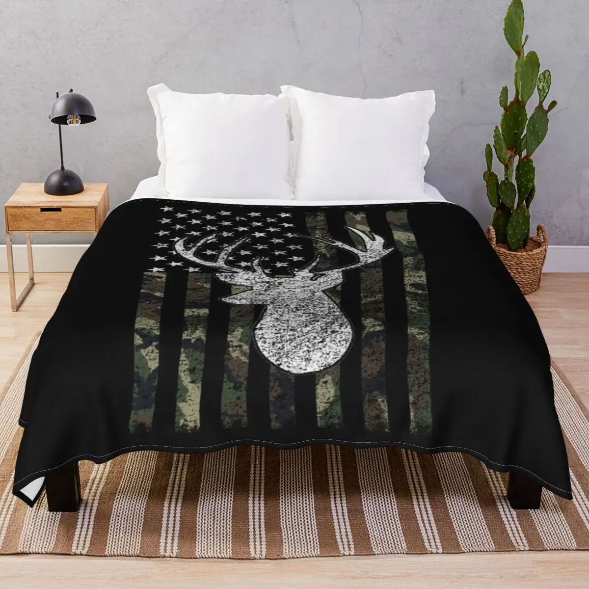 Deer Hunting Buck Blankets Flannel Printed Breathable Throw Blanket for Bed Sofa Travel Cinema