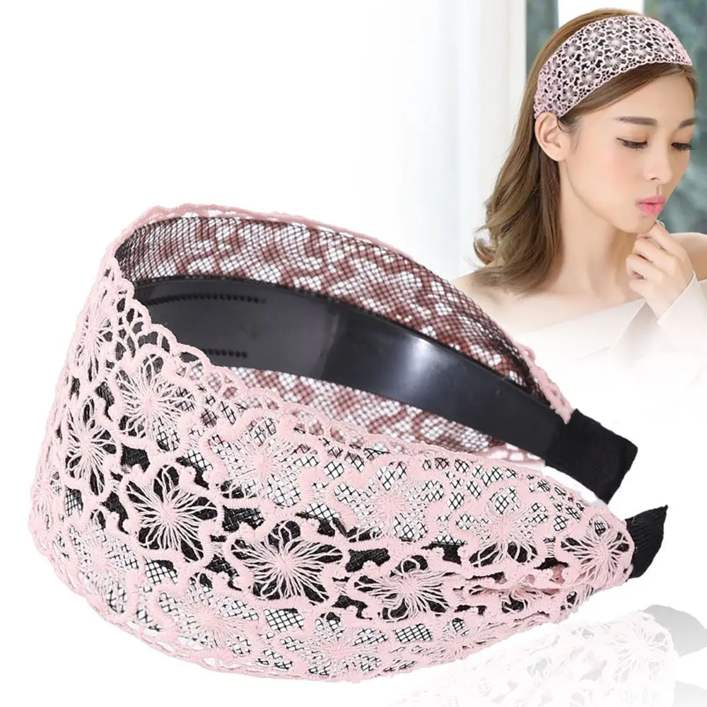 

Trendy Exquisite Flower Lace Hair Hoop Vintage Simple Non-slip Wide Side Hairband Women Wash Face Hair Accessories