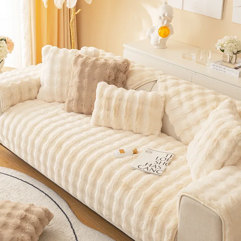 

Rabbit Plush Sofa Cover Universal Non-slip Super Soft Sofa Towel Sofa Cushion Living Room Modern Home Decoration Seat Covers