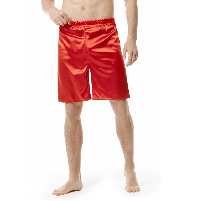 Красная шелковая атласная пижама для сна шорты, штаны для мужчин, повседневные, гладкие, удобные, свободные, домашние пижамы, штаны для сна, мужское нижнее белье для отдыха
