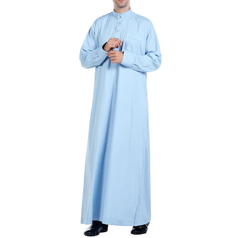 Men Muslim Dress Saudi Style Long Robe Islamic Kaftan Abaya Arab Dubai Clothes Long Sleeve Aman Abaya  Prayer Robe Saudi Wear