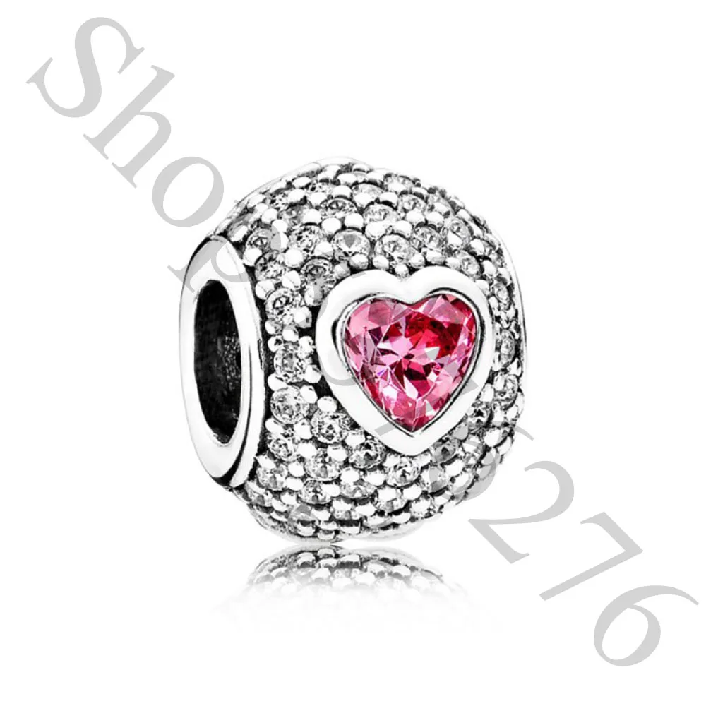 

Authentic 925 Sterling Silver Bead Enchanted Captivating Pave Heart Charm Fit Pandora Women Bracelet Bangle Gift DIY Jewelry