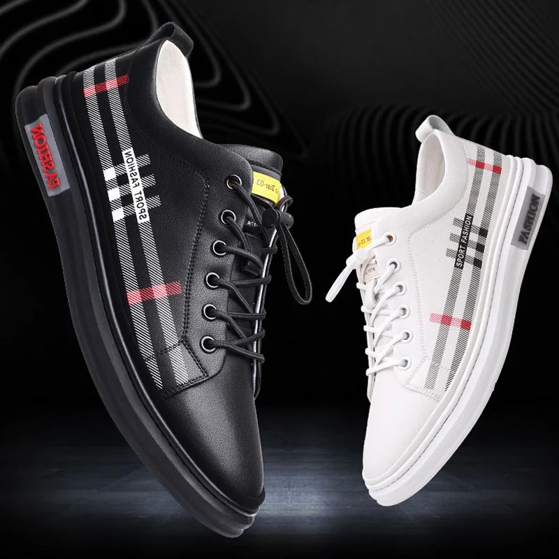 

Мужские повседневные туфли из натуральной кожи, плоская подошва, клетчатый принт, скейтборд, уличные крутые Лоферы без застежки