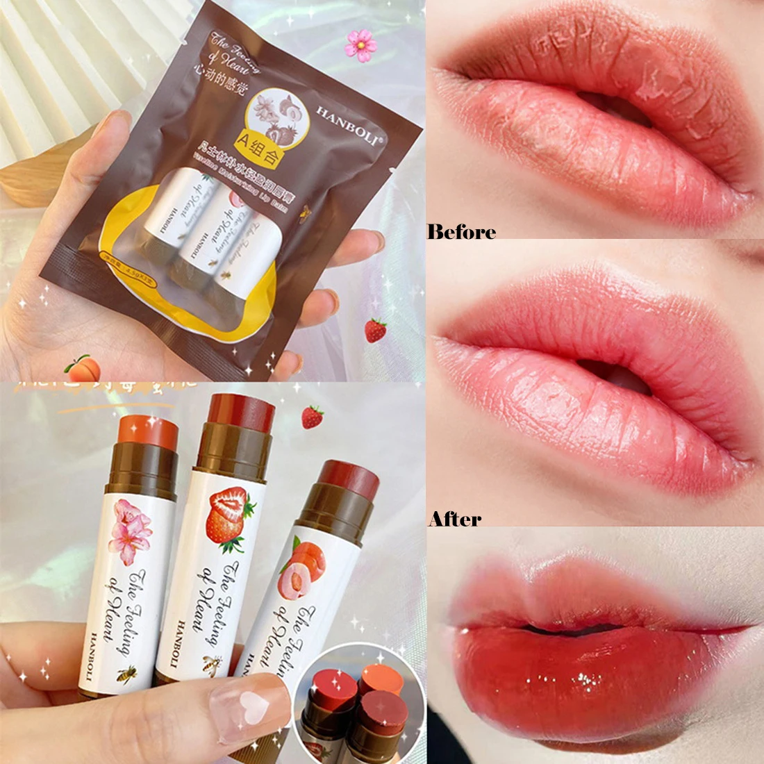 

Colored Moisturizing Lip Balm Set Makeup Jelly Nude Rose Black Tea Lipstick Almond Coffee Lip Tint Primer Colorless Lips Care