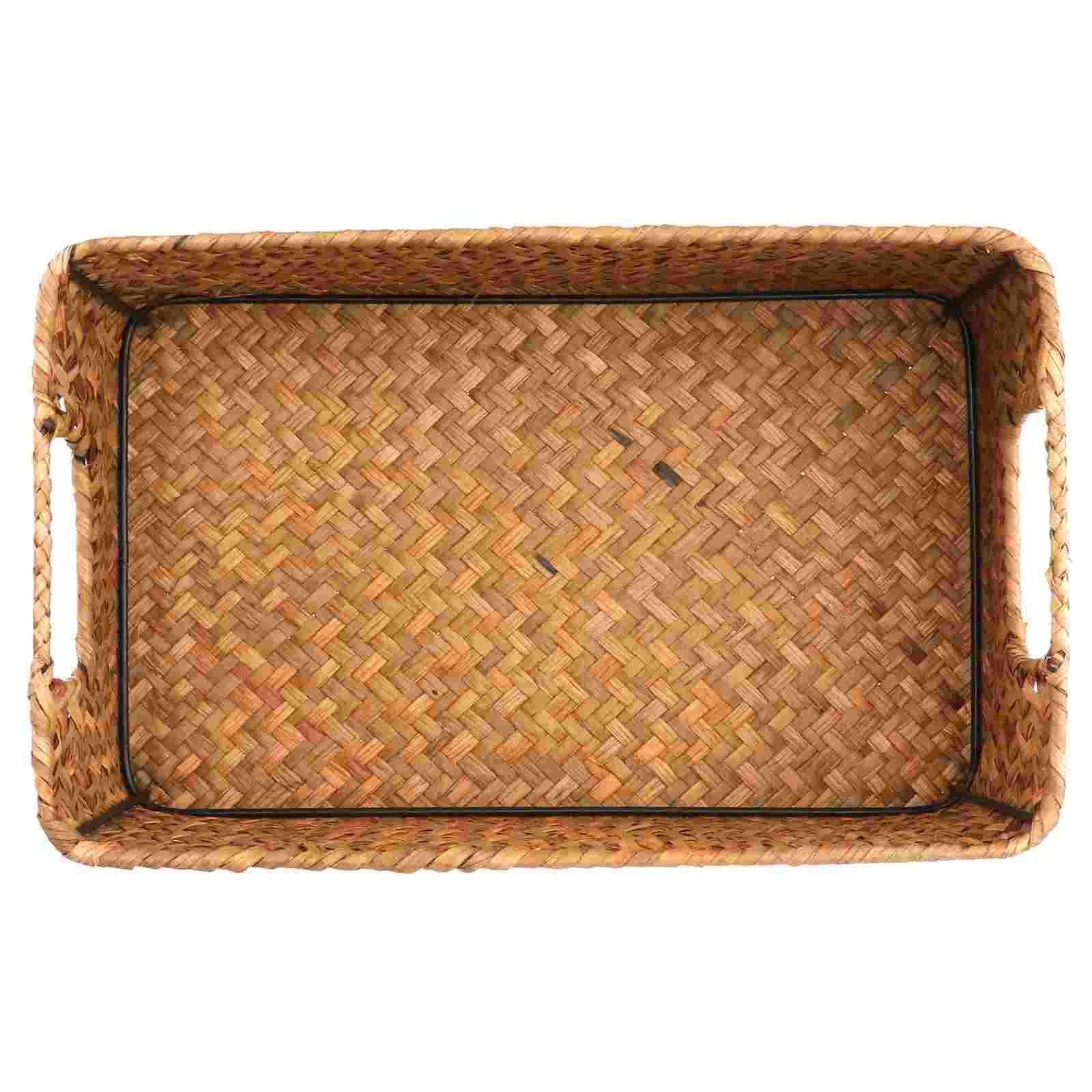 

Rattan Woven Basket Rectangular Sundries Organizer Seaweed Storage Basket Box for Hotel Restaurant Home Use Size 4pcs