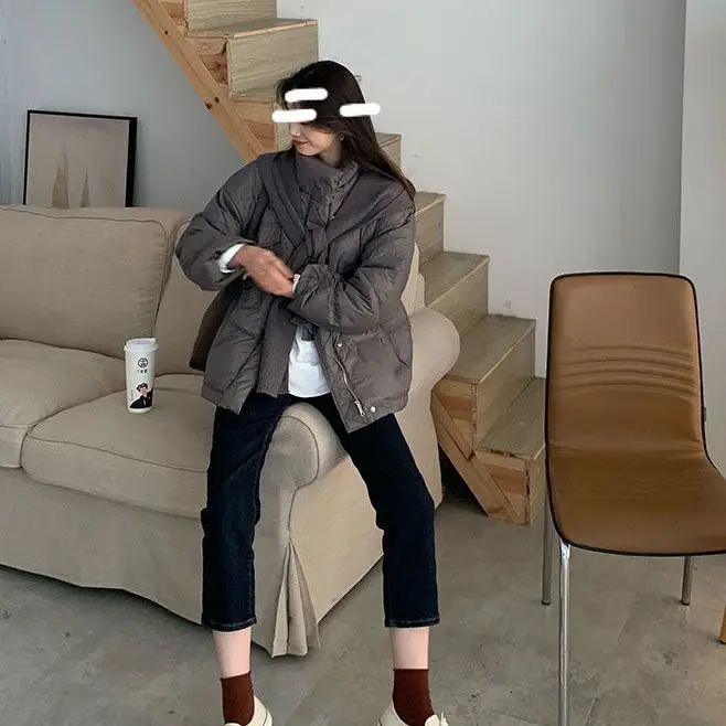 Women 2023 New Winter Korean Style White Duck Down Jacket Fashion Casual Female Loose Solid Long Sleeve Coats Clothing C60