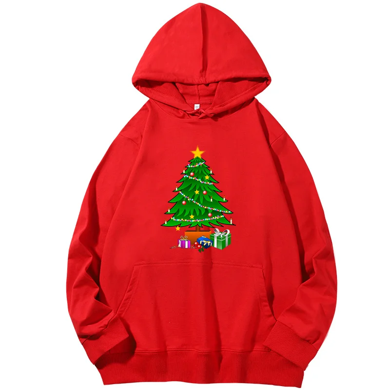 Christmas sweater graphic Hooded sweatshirts Christmas tree and presents fashion Unisex christmas sweatshirt hoodies women