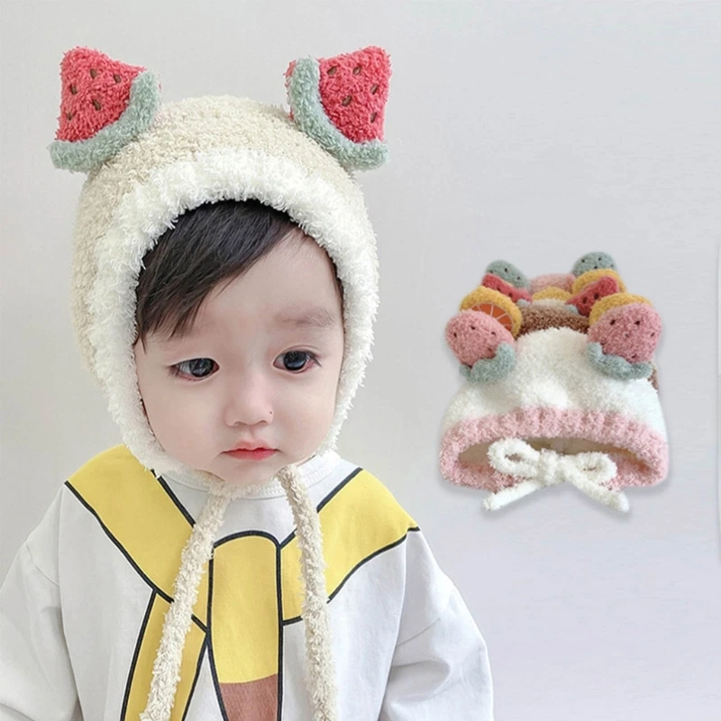 

Cute Fruit Ear Baby Hat Winter Soft Warm Plush Baby Boy Girl Caps Ear Kids Children Beanies Bonnet