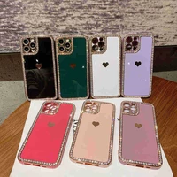 case cute girls silicone heart pattern diamond design case fashion plating edge ultra thin shockproof protective phone case