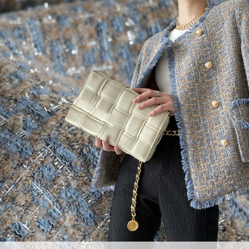 

Gray Blue Silver Silk Wool Small Fragrance Fabric Tweed DIY Handmade Jacket Vest Clothing Designer Fabric Plaid Needlework Cloth