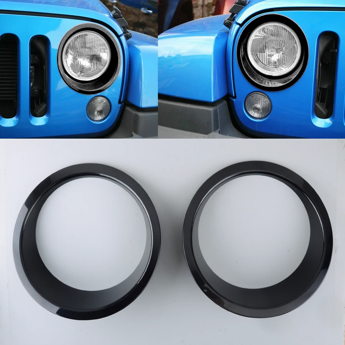 

2Pcs Headlight Lamp Ring Trim Cover Cap Bezel Fit For Jeep Wrangler JK JKU 2007-2011 2012 2013 2014 2015 2016 2017 2018 Black