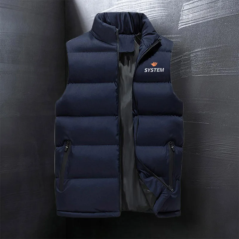 Fashion Brand SYSTEM Men's Sleeveless Vest Jacket Winter Fashion Men's Cotton Vest Jacket Men's Stand Collar Warm Vest Clothes