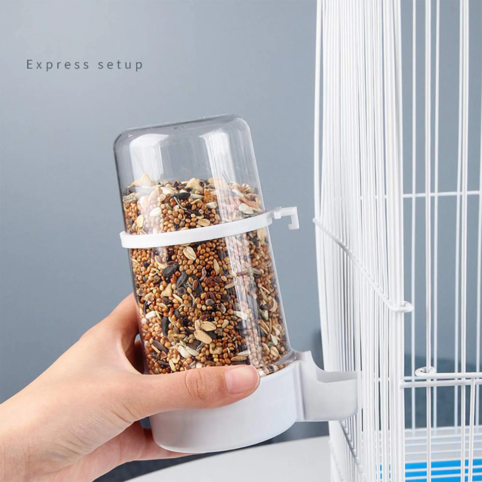 

Bird Water Feeder Dispenser No-Mess Bird Water Dispenser Parrot Seed Container Bird Cage Feeder With Perch Transparent Seed Food