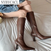 winter women long boots fashion thin high heel knee high booties ladies black brown sexy woman knight boats botas de mujer new