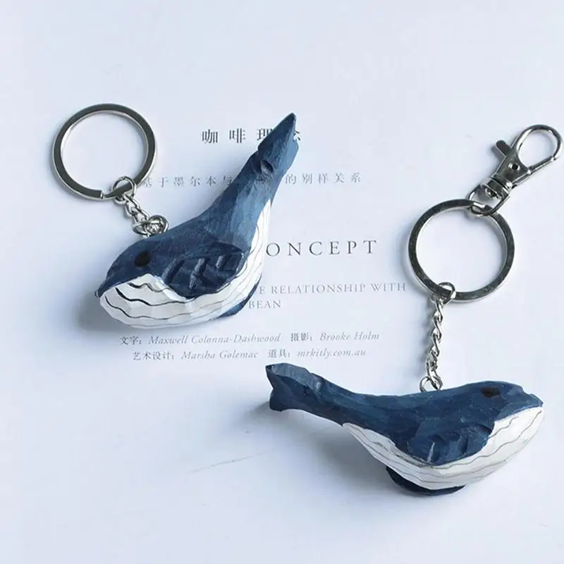 

Whale Wooden Carving Pendant Key Chain Hand Carved DIY Car Bag Keyring Personality Key Chains Portable Handicraft Gift