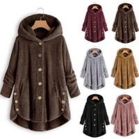 2022 winter new fashion womens european and american button plush coat irregular tide brand solid color coat