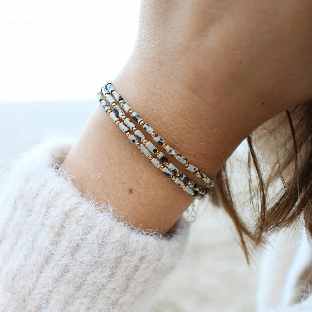 Женские браслеты Vlen из пятнистого камня браслет натурального с цилиндрическими