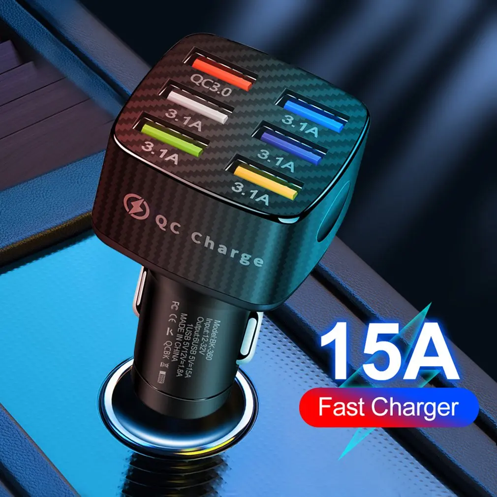 6 портов USB автомобильная зарядка 15 Вт быстрая 2A Быстрая для iPhone 11 Xiaomi Huawei Зарядка