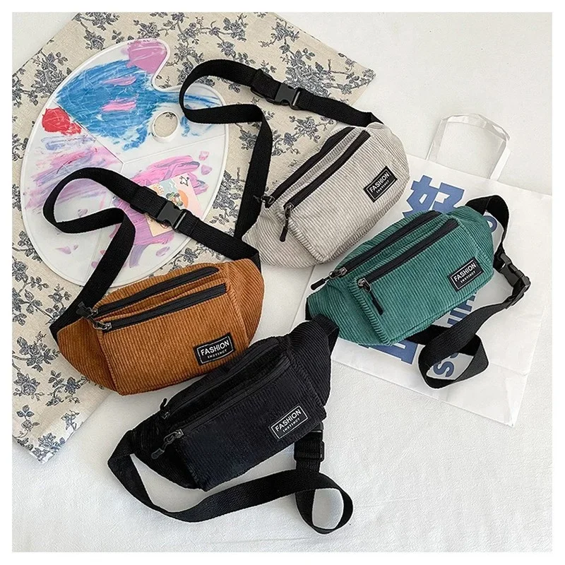 

Corduroy Women's Waist Bag Small Canvas Ladies Shoulder Crossbody Bags for Women Fanny Pack Fashion Phone Female Chest Bag