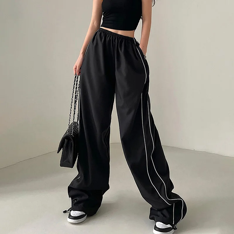 

Patchwork Sweatpants Male Fashion Wide Leg Cargo Pants Streetwear Y2k Women Drawstring Jogger Pants Casual Low Waist Side Stripe