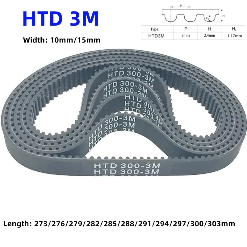 HTD 3M Timing Belt 10/15mm Width 273/276/279/282/285/288/291/294/297/300/303mm Length Closed-loop Synchronous Rubber 3M Belts