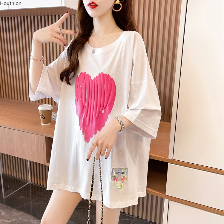 

Cotton Loose Women T-shirt New Fashion Tshirt Casual Short Sleeve Tees Love Print O-neck Top Summer Clothing