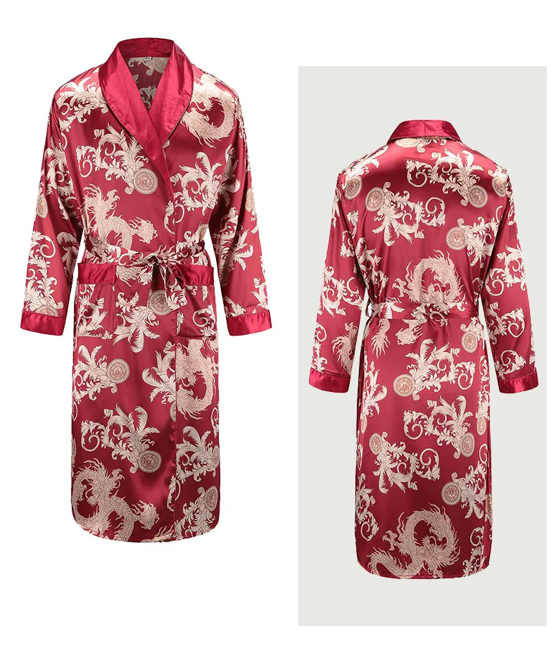 Men's Robe Nightgown Satin Kimono Bathrobe Casual Sleepwear Terry Dressing Gowns Men's Bathrobe For Home