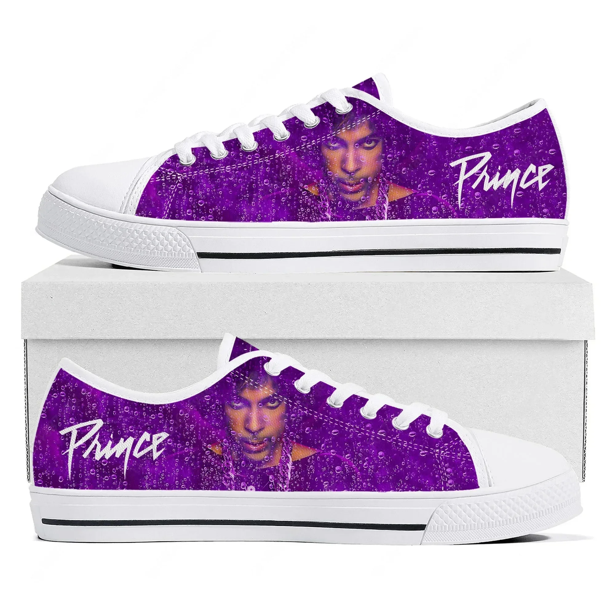 Фото Кроссовки Prince Rogers Nelson Purple Rain Low Top высокого качества для мужчин, женщин и подростков, повседневные парные кеды из ткани, обувь на заказ. №2