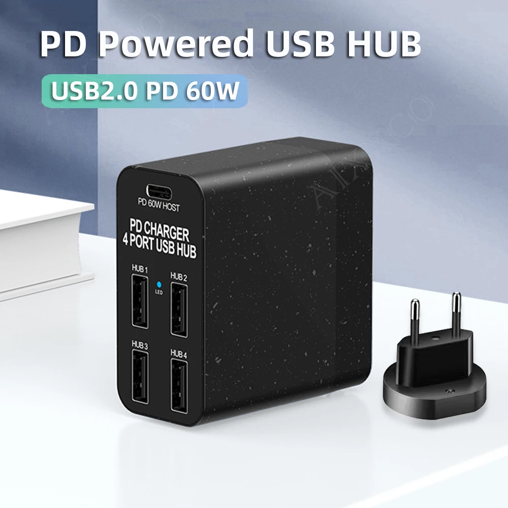 2 в 1, USB-разветвитель с 5 портами, 60 Вт