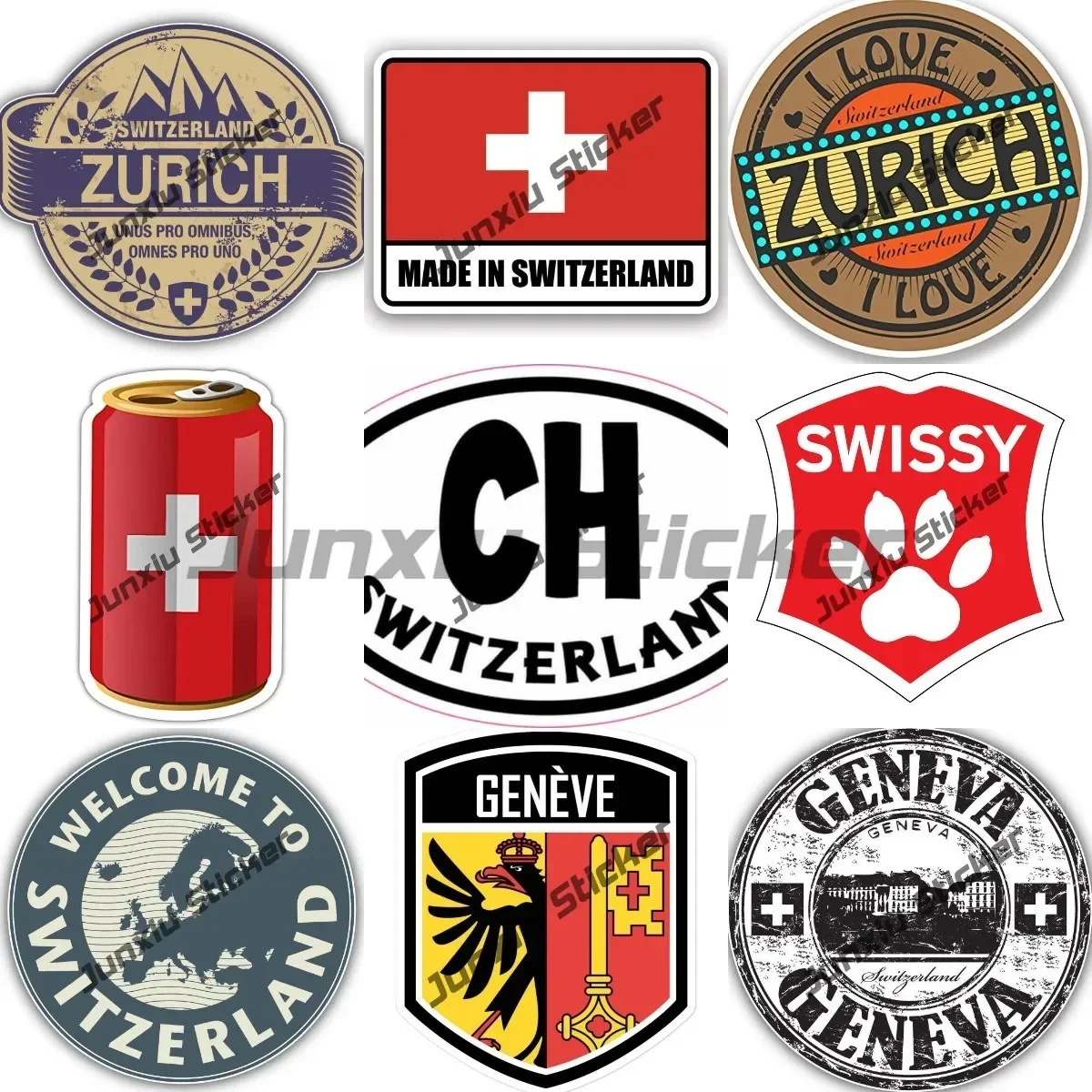 Фото Сделано в Швейцарии, наклейка с флагом Switerland Zurich, Женева Lausanne Luzern, эмблема, круглая печать, швейцарская наклейка, аксессуары №1