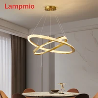 lampmio golden plating rings dimmable pendant lights for dinning room wire hanging suspension lighting villa remote lustres