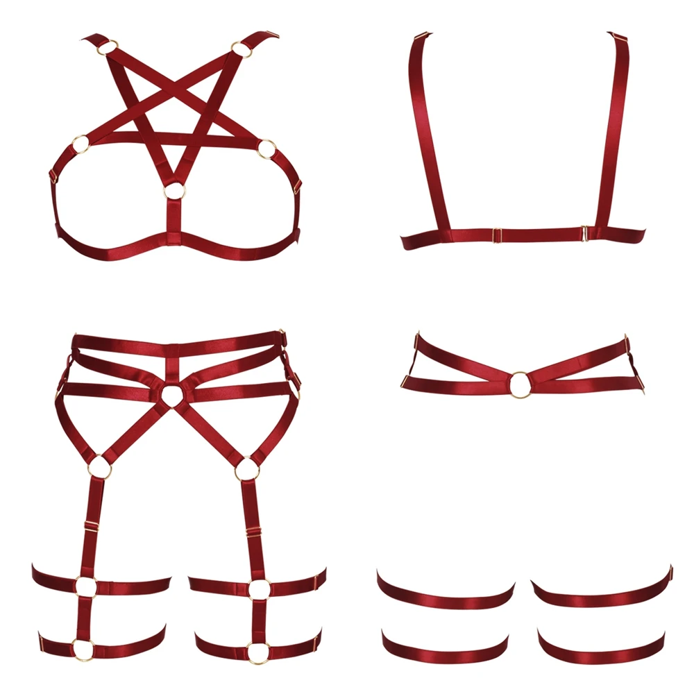 Женское эластичное белье в готическом стиле черное Бандажное панк с подтяжками