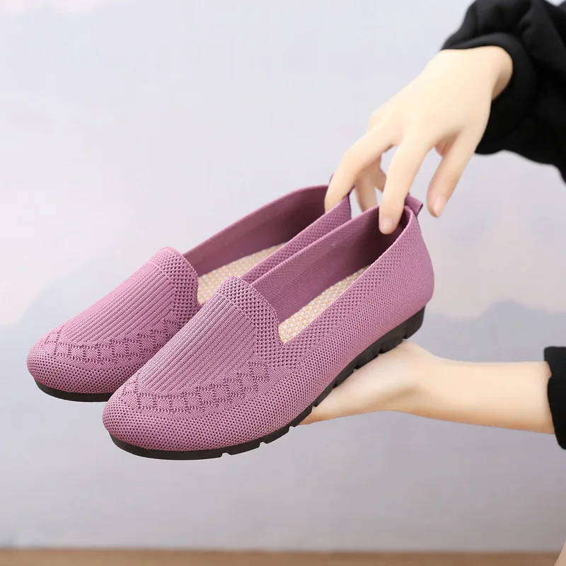 Women's Daily Shoes Summer Mesh Breathable Flat Shoes Women's Comfortable Shiny Sneakers Socks Inserted Moccasins zapatyllas Muj