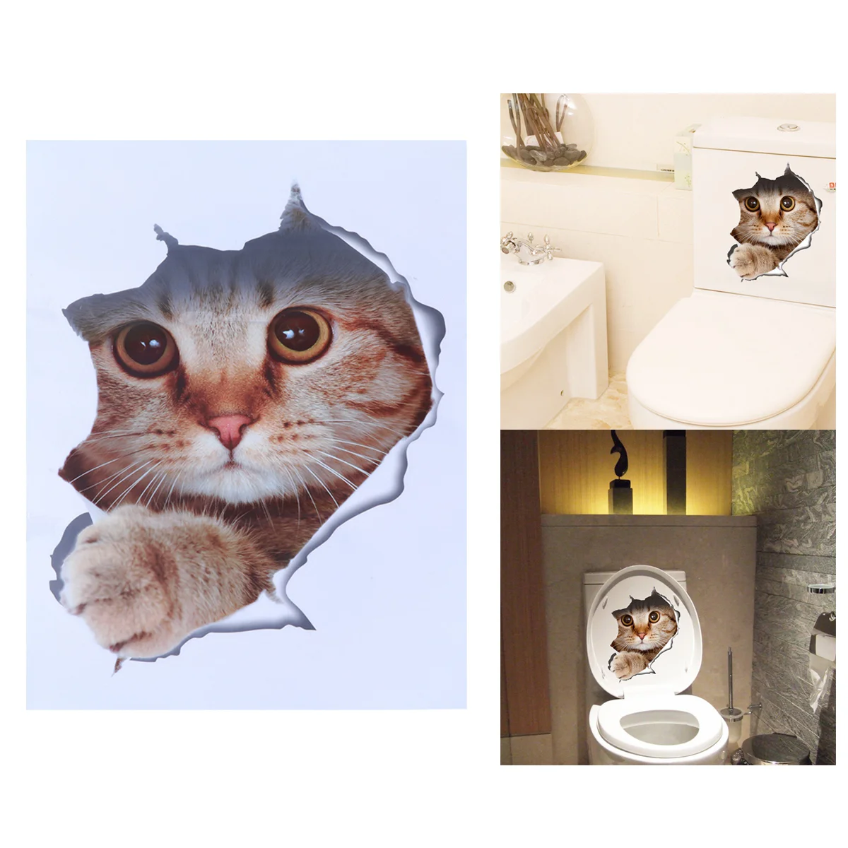 

1PC Adorable PVC 3D Cat Toilet Seat Wall Sticker Wall Decor Wall Decals Wallpaper