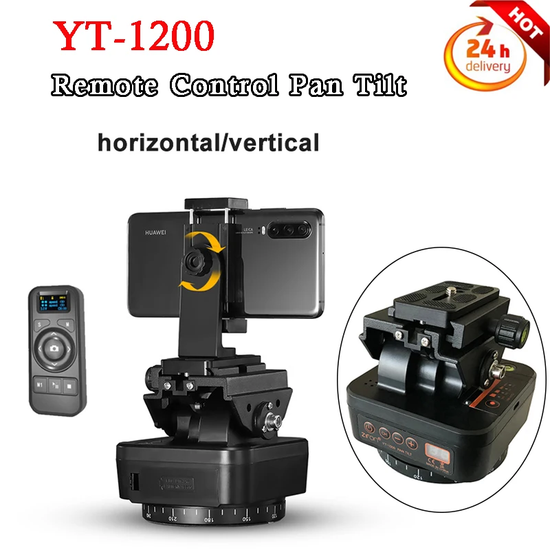 YT-1200 Auto Motorized Rotating Panoramic Head Remote Control Pan Tilt Video Tripod Head Stabilizer for Smartphone Cameras