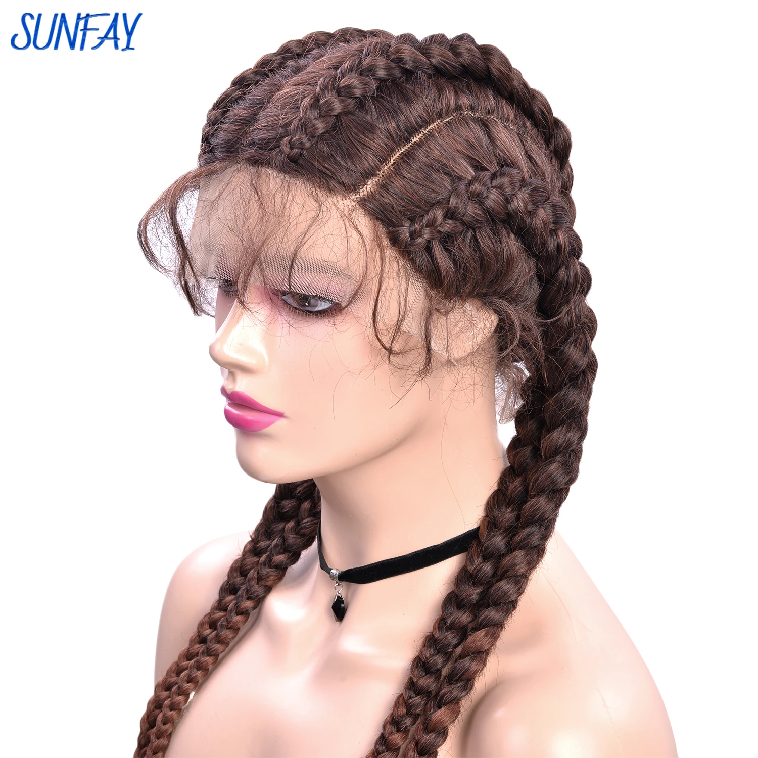 Double Dutch Box Braids Wigs With Baby Hair Synthetic Cornrow Braids Lace Front Wigs Ombre Ginger Blonde For Woman Cosplay 36''