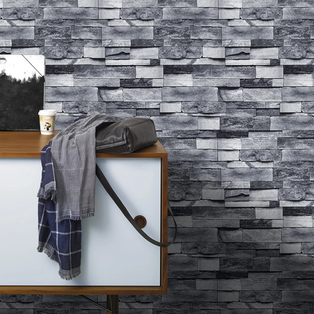 

Vintage Grey Brick Wallpaper Self Adhesive Peel and Paste Artificial Texture Wallpaper Stone Sticker Papel De Parede 3d