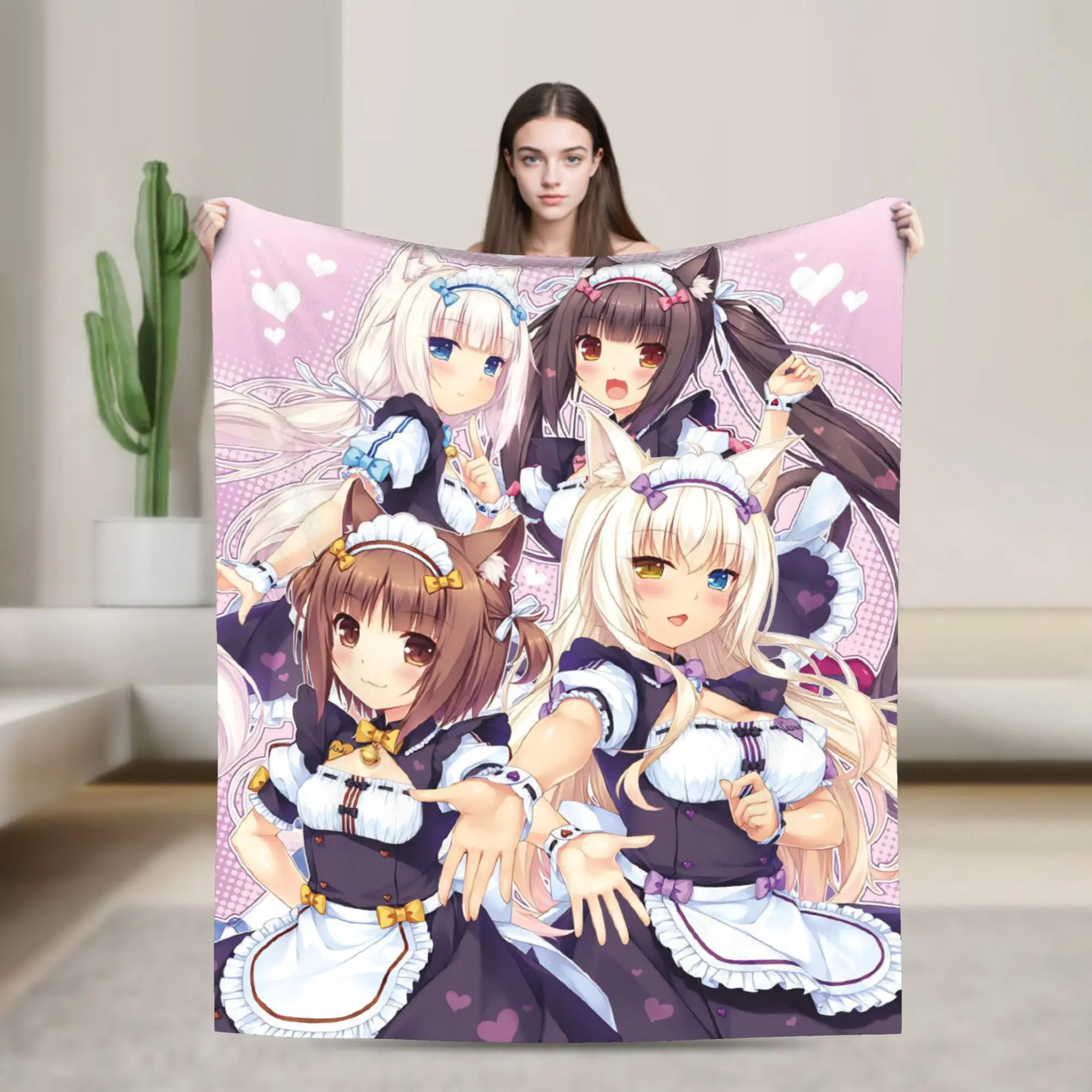 Фото NEKOPARA аниме игровые одеяла флисовое весенне-осеннее многофункциональное супер теплое одеяло для дома, путешествий, плюшевое тонкое одеяло №1