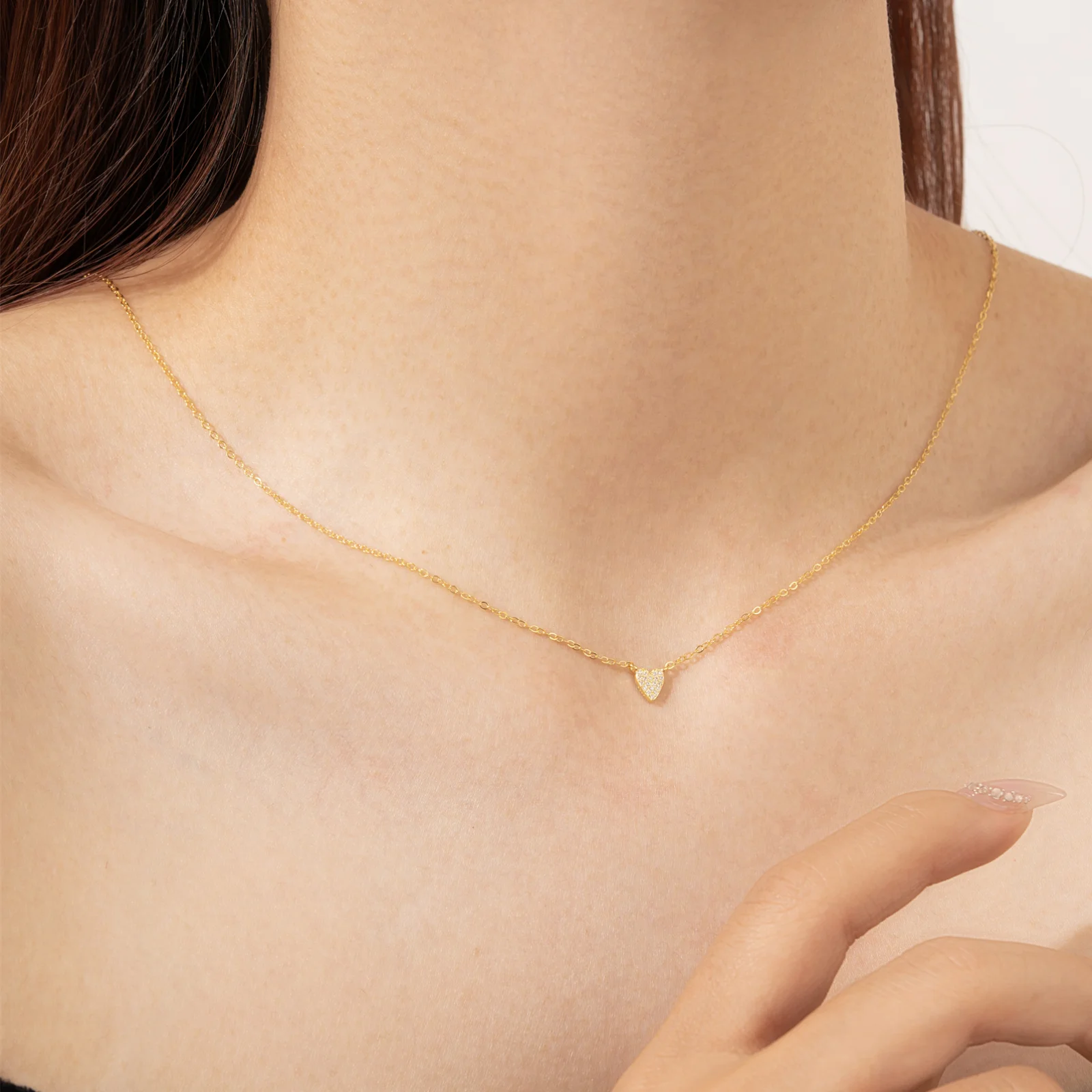 ANDYWEN серебро 925 пробы циркон кулон в форме сердца ожерелье длинная цепочка виде