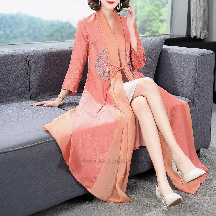 

2022 chiffon blouse lady oriental chiffon cardigan traditional chinese style top blouse female chiffon blouse folk dance suit