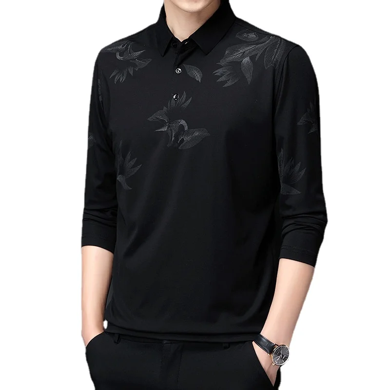 

Новинка 2022, мужская рубашка-поло, приталенная Молодежная мужская футболка с длинным рукавом и отложным воротником в Корейском стиле